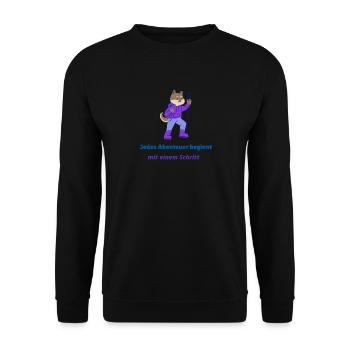 Jedes Abenteuer beginnt mit einem Schritt - Unisex Pullover - Schwarz - Vorne - Alina (178cm) & Michal (187cm)
