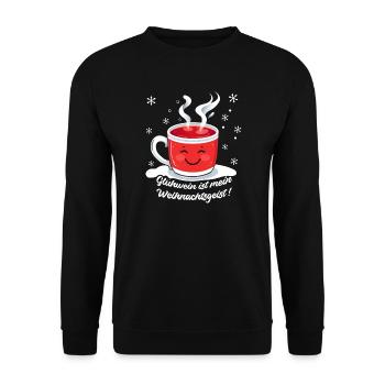 Glühwein: Weihnachtsgeist in der Tasse - Unisex Pullover - Schwarz - Vorne - Alina (178cm) & Michal (187cm)