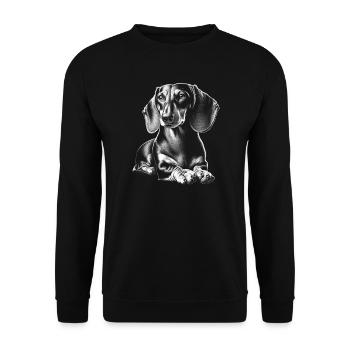 teckel mignon dans la pose couchée dans le style de dessin - Sweat-shirt Unisexe - noir - Devant - Alina (178cm) & Michal (187cm)