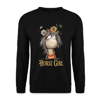 Horse Girl Pferd Mit Wildblumen Pferde Spruch - Unisex Pullover - Schwarz - Vorne - Alina (178cm) & Michal (187cm)