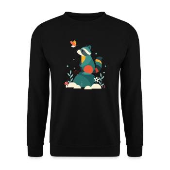 Raccoon & Butterfly Cute Woodland Animal Motif - Unisex Sweatshirt - black - Front - Alina (178cm) & Michal (187cm)