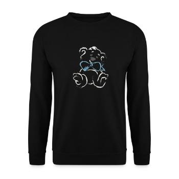 Playful teddy bear with blue bow - Unisex Sweatshirt - black - Front - Alina (178cm) & Michal (187cm)