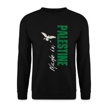 Made in Palestine, vertical design - Unisex Sweatshirt - black - Front - Alina (178cm) & Michal (187cm)