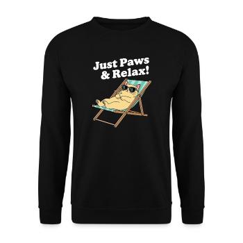 Relax Katze im Liegestuhl - Unisex Pullover - Schwarz - Vorne - Alina (178cm) & Michal (187cm)