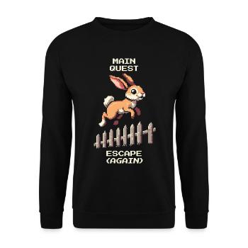Quête principale Évasion | Blague d’évasion de lapin - Sweat-shirt Unisexe - noir - Devant - Alina (178cm) & Michal (187cm)
