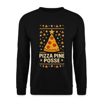 Pizza Pine Posse – Funny Xmas Sweater - Unisex Sweatshirt - black - Front - Alina (178cm) & Michal (187cm)