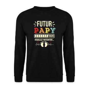 Futur Papy 2026 Style Vintage - Sweat-shirt Unisexe - noir - Devant - Alina (178cm) & Michal (187cm)
