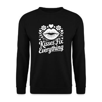Küsse Retten Alles Lippen Design - Unisex Pullover - Schwarz - Vorne - Alina (178cm) & Michal (187cm)