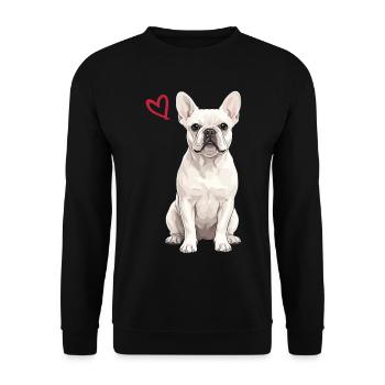 White French Bulldog, White Frenchie - Unisex Sweatshirt - black - Front - Alina (178cm) & Michal (187cm)