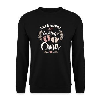 Befördert zur Zwillingsoma Oma von Zwillingen - Unisex Pullover - Schwarz - Vorne - Alina (178cm) & Michal (187cm)