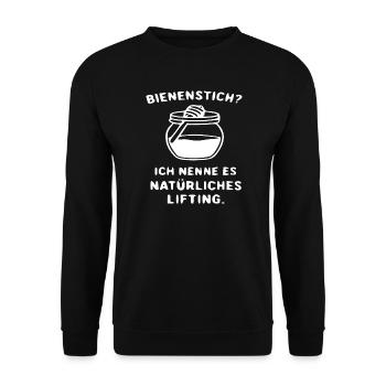 Natürliches Lifting – Bienenstich Spruch - Unisex Pullover - Schwarz - Vorne - Alina (178cm) & Michal (187cm)