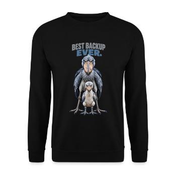 Schuhschnabel-Vogel-Elternteil und Küken – Bestes Backup aller Zeiten - Unisex Pullover - Schwarz - Vorne - Alina (178cm) & Michal (187cm)