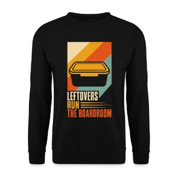 Bürohumor – Leftovers Run the Boardroom - Unisex Pullover - Schwarz - Vorne - Alina (178cm) & Michal (187cm)