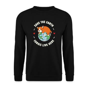 Rettet die Erde, Corgis leben hier - Unisex Pullover - Schwarz - Vorne - Alina (178cm) & Michal (187cm)