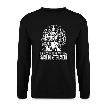 Small Munsterlander life is better Hunde Wilsigns - Unisex Pullover - Schwarz - Vorne - Alina (178cm) & Michal (187cm)
