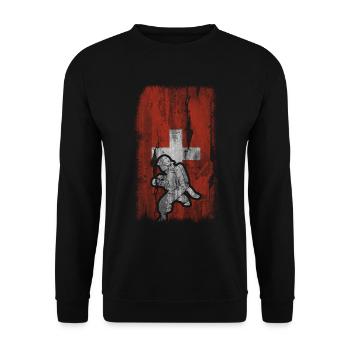 Swiss flag and fire bridges - - Unisex Sweatshirt - black - Front - Alina (178cm) & Michal (187cm)