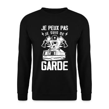 Je Peux Pas Je Suis de Garde Pompier Humour - Sweat-shirt Unisexe - noir - Devant - Alina (178cm) & Michal (187cm)