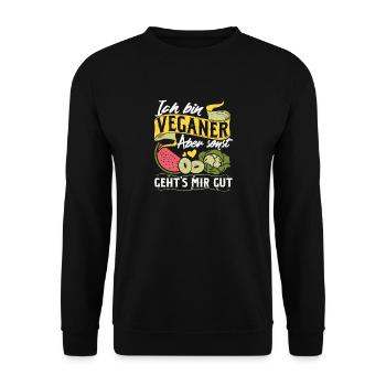 Lustiges Ich bin Veganer Obst Gemüse Geschenk - Unisex Pullover - Schwarz - Vorne - Alina (178cm) & Michal (187cm)