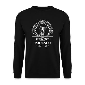 PODENCO Guardian Angel Hundespruch Hund WILSIGNS - Unisex Pullover - Schwarz - Vorne - Alina (178cm) & Michal (187cm)
