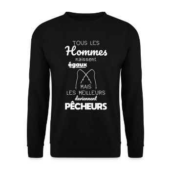 Hommes naissent égaux meilleurs pêcheurs - Sweat-shirt Unisexe - noir - Devant - Alina (178cm) & Michal (187cm)