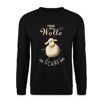 Komme was wolle, ich Schaf das. - Unisex Pullover - Schwarz - Vorne - Alina (178cm) & Michal (187cm)