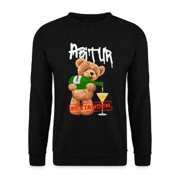 Teddybär Sekt Feier Bestanden Abitur - Unisex Pullover - Schwarz - Vorne - Alina (178cm) & Michal (187cm)
