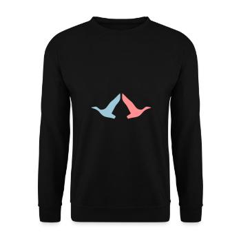 ★ Designfarben änderbar ★ Zwei fliegende Vögel - Unisex Pullover - Schwarz - Vorne - Alina (178cm) & Michal (187cm)