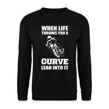 When Life Throws You A Curve Lean Into It Motorrad - Unisex Pullover - Schwarz - Vorne - Alina (178cm) & Michal (187cm)
