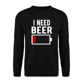 Ich brauche Bier Witzig Lustig Batterieentladung - Unisex Pullover - Schwarz - Vorne - Alina (178cm) & Michal (187cm)