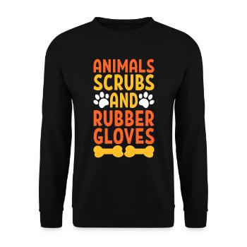 Animal Scrubs And Rubber Gloves Veterinärassistent - Unisex Pullover - Schwarz - Vorne - Alina (178cm) & Michal (187cm)