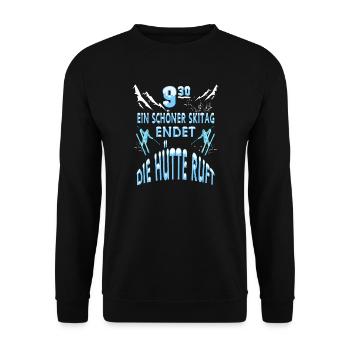 Ein schöner Skitag geht zu Ende die Hütte ruft - Unisex Pullover - Schwarz - Vorne - Alina (178cm) & Michal (187cm)