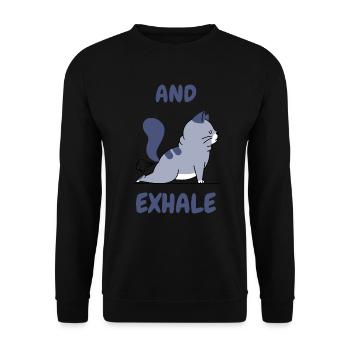 Inhale Exhale T-shirt with cat motif - Unisex Sweatshirt - black - Front - Alina (178cm) & Michal (187cm)