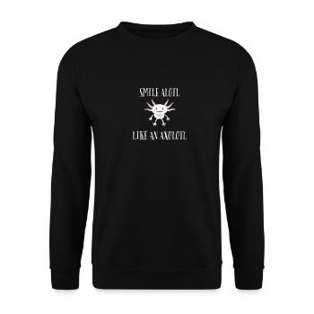SMILE ALOTL LIKE AXOLOTL — funny fan art - Unisex Pullover - Schwarz - Vorne - Alina (178cm) & Michal (187cm)