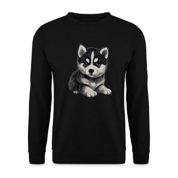 Husky Puppy Dog Baby Sled Dog - Unisex Sweatshirt - black - Front - Alina (178cm) & Michal (187cm)