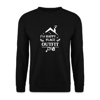 Happy Place Outfit Zuhause Einzug Umzug Wohnung - Unisex Pullover - Schwarz - Vorne - Alina (178cm) & Michal (187cm)