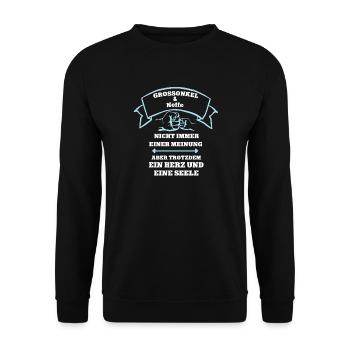 Neffe Grossonkel Partnerlook Team Patenkind Pate - Unisex Pullover - Schwarz - Vorne - Alina (178cm) & Michal (187cm)