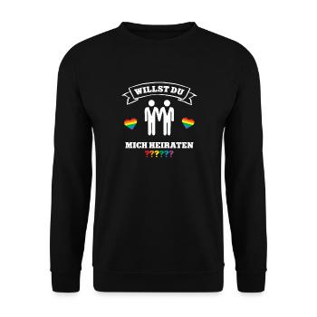 Hochzeitsantrag LGBT Gleichgeschlechtliches Paar - Unisex Pullover - Schwarz - Vorne - Alina (178cm) & Michal (187cm)