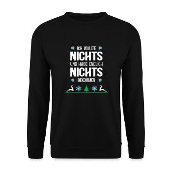Nichts Schenken Weihnachten Hässliche XMAS Outfit - Unisex Pullover - Schwarz - Vorne - Alina (178cm) & Michal (187cm)