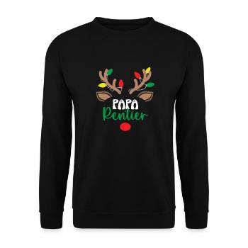 Rentier Papa Weihnachtsoutfit Lustig Weihnachten - Unisex Pullover - Schwarz - Vorne - Alina (178cm) & Michal (187cm)