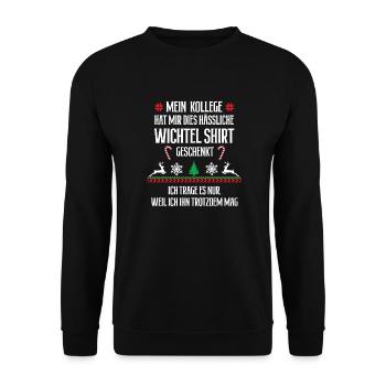 Wichteln Hässliches Weihnachtsoutfit Wichtelshirt - Unisex Pullover - Schwarz - Vorne - Alina (178cm) & Michal (187cm)