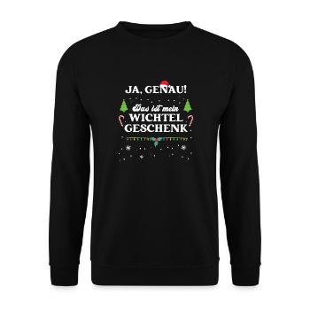 Wichteln Weihnachten Wichtelgeschenk XMAS Feier - Unisex Pullover - Schwarz - Vorne - Alina (178cm) & Michal (187cm)