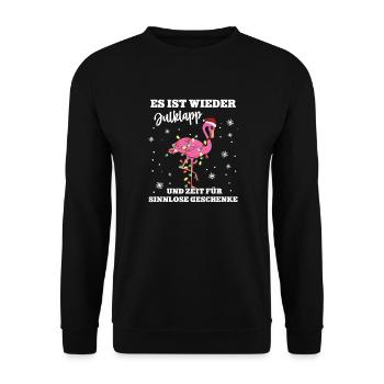 Julklapp Weihnachtsfeier Schrott Wichteln Flamingo - Unisex Pullover - Schwarz - Vorne - Alina (178cm) & Michal (187cm)