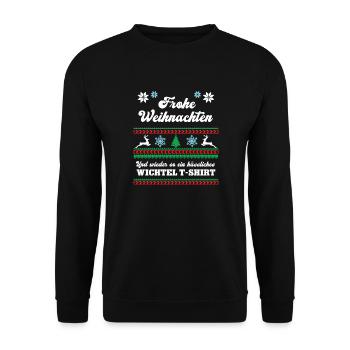 Frohe Weihnachten Hässliches Wichtelshirt Wichteln - Unisex Pullover - Schwarz - Vorne - Alina (178cm) & Michal (187cm)