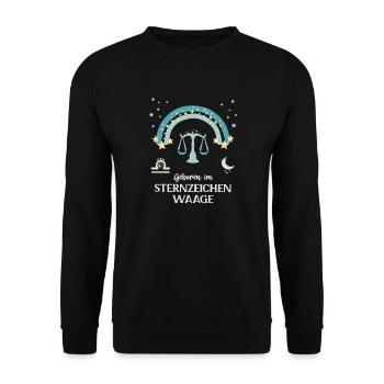 Waage Sternzeichen Geburtstag Sternenbild Libra - Unisex Pullover - Schwarz - Vorne - Alina (178cm) & Michal (187cm)
