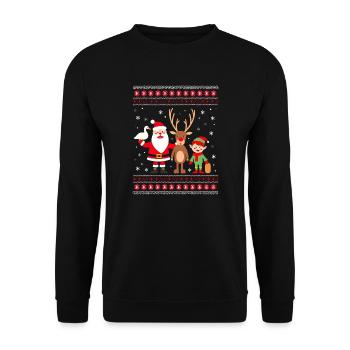 Ugly Christmas Santa Dabbing Elf Rentier - Unisex Pullover - Schwarz - Vorne - Alina (178cm) & Michal (187cm)