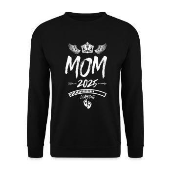 Mama 2025 Loading Mom Spruch - Unisex Pullover - Schwarz - Vorne - Alina (178cm) & Michal (187cm)
