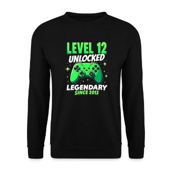 Level 12 Birthday Boy Gamer 12th Birthday - Unisex Sweatshirt - black - Front - Alina (178cm) & Michal (187cm)