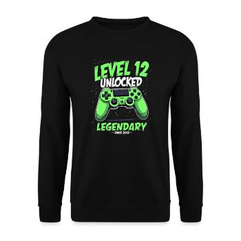 Level 12 Birthday Boy Gamer 12th Birthday - Unisex Sweatshirt - black - Front - Alina (178cm) & Michal (187cm)