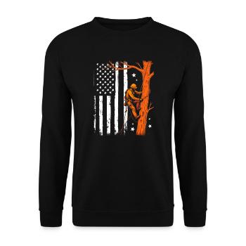 Baumpfleger Flagge Wald Holzfäller Geschenk - Unisex Pullover - Schwarz - Vorne - Alina (178cm) & Michal (187cm)