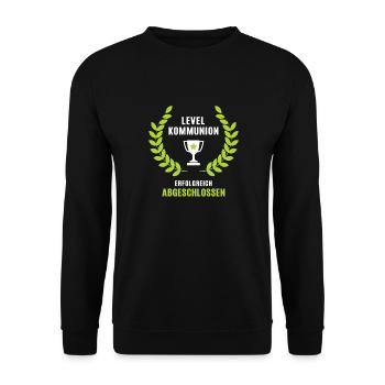 Kommunion Erhalten Glückwunsch Erstkommunion - Unisex Pullover - Schwarz - Vorne - Alina (178cm) & Michal (187cm)